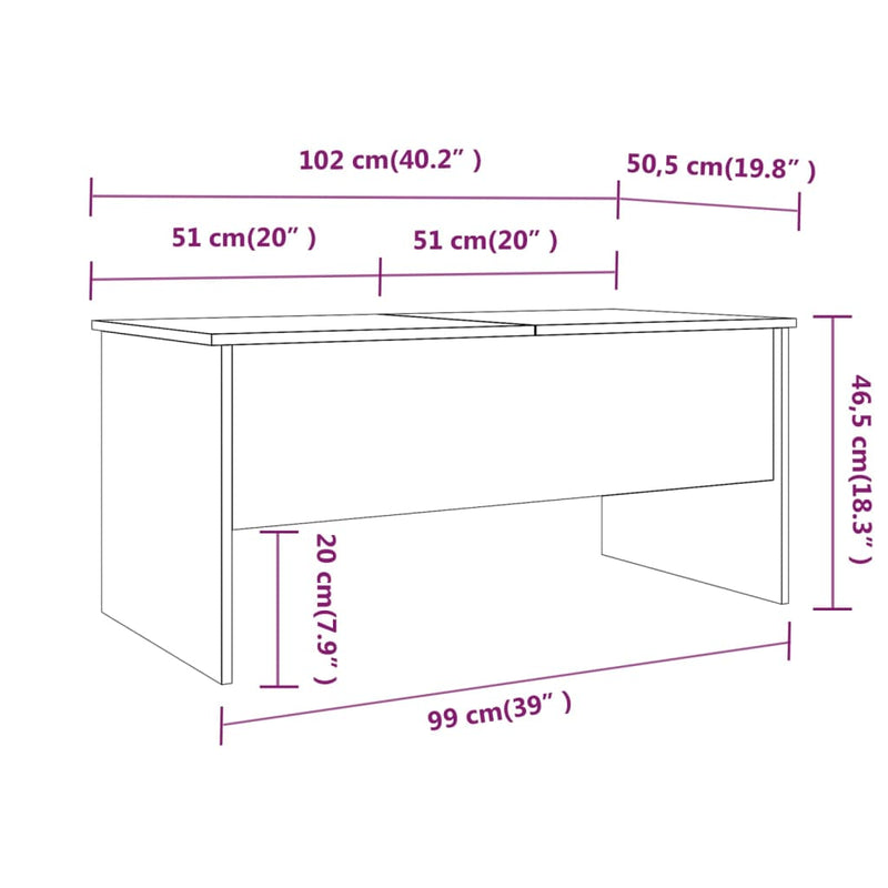 vidaXL szürke sonoma színű szerelt fa dohányzóasztal 102x50,5x46,5 cm