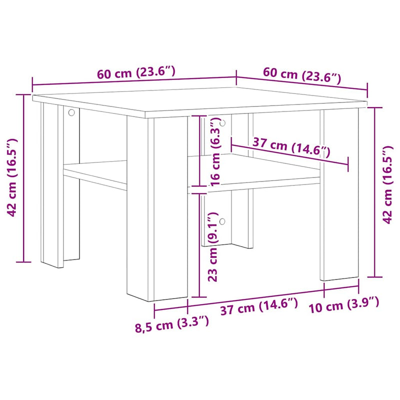 vidaXL szürke sonoma színű szerelt fa dohányzóasztal 60x60x42 cm