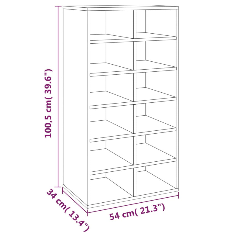 vidaXL füstös tölgy színű szerelt fa cipőtartó 54 x 34 x 100,5 cm