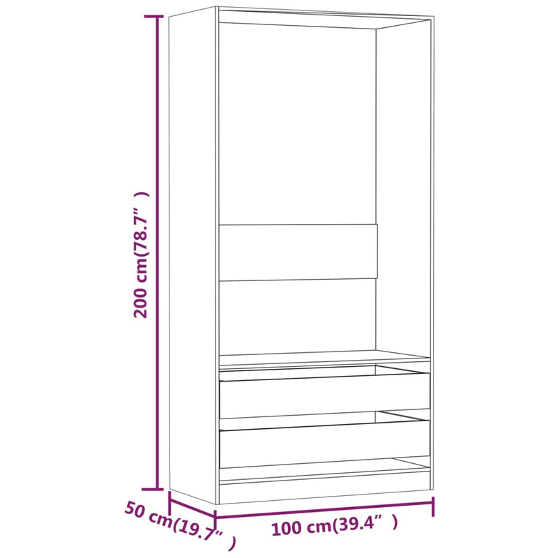 vidaXL szürke sonoma színű szerelt fa ruhásszekrény 100 x 50 x 200 cm
