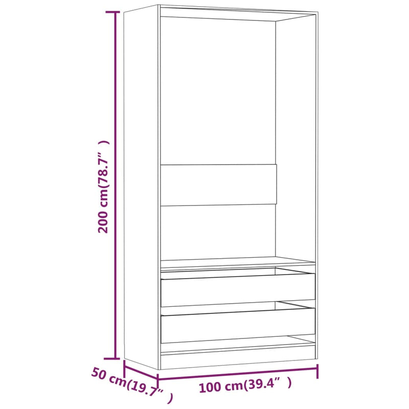 vidaXL barna tölgy színű szerelt fa ruhásszekrény 100 x 50 x 200 cm
