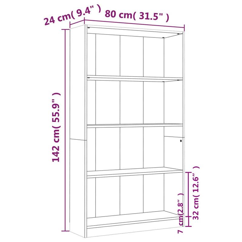 vidaXL 4 szintes szürke sonoma szerelt fa könyvszekrény 80x24x142 cm