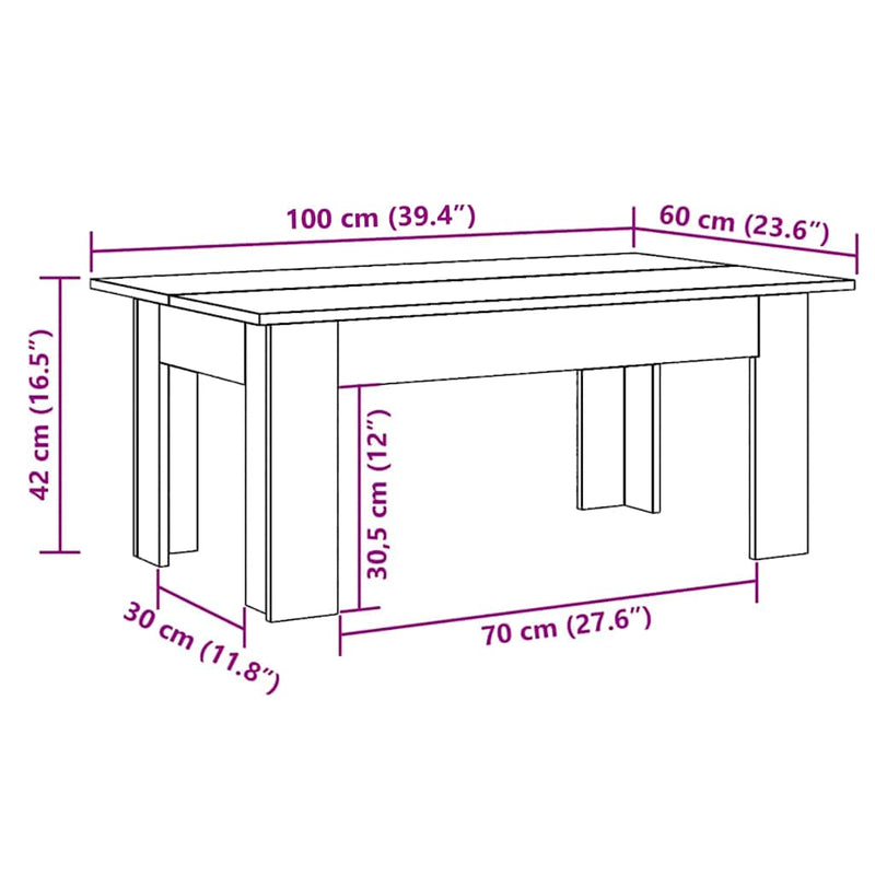 vidaXL füstös tölgy színű szerelt fa dohányzóasztal 100 x 60 x 42 cm