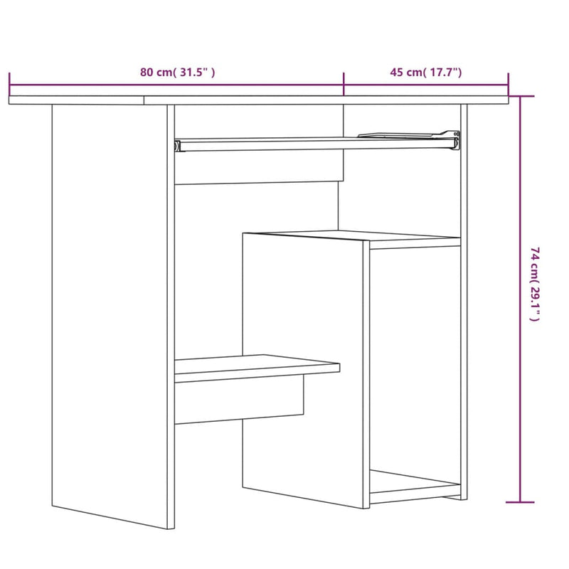 vidaXL szürke sonoma színű szerelt fa íróasztal 80 x 45 x 74 cm