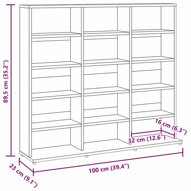 vidaXL szürke sonoma színű szerelt fa CD-szekrény 100 x 23 x 89,5 cm