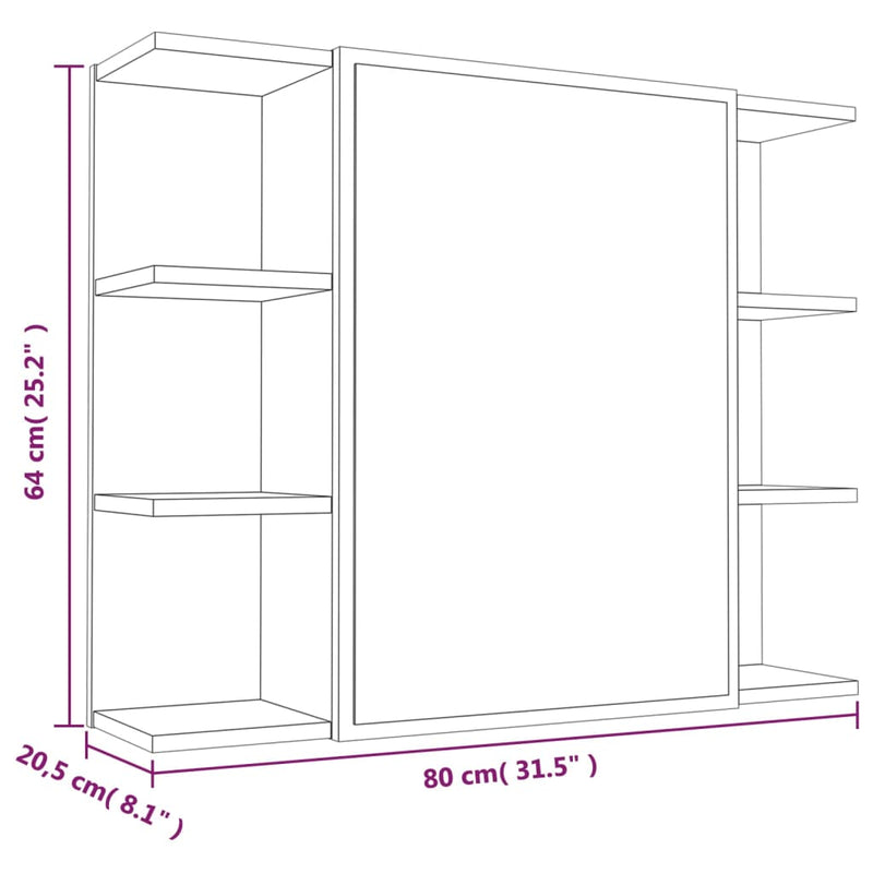 vidaXL füstös tölgy színű szerelt fa tükrös szekrény 80 x 20,5 x 64 cm