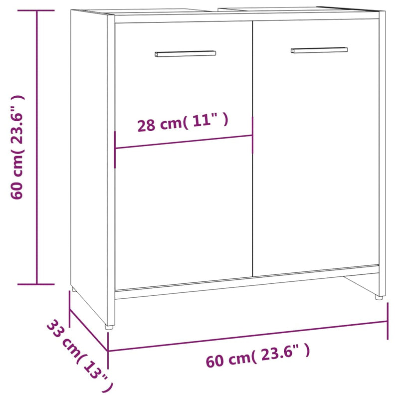 vidaXL füstös tölgy színű szerelt fa fürdőszobaszekrény 60x33x60 cm