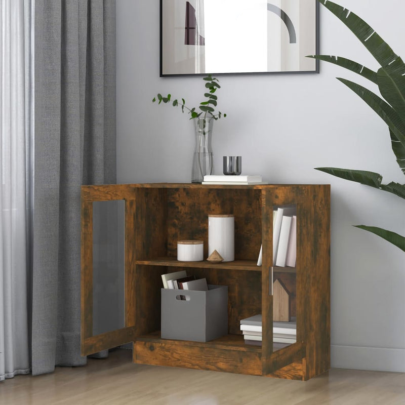 vidaXL füstös tölgy színű szerelt fa vitrinszekrény 82,5x30,5x80 cm