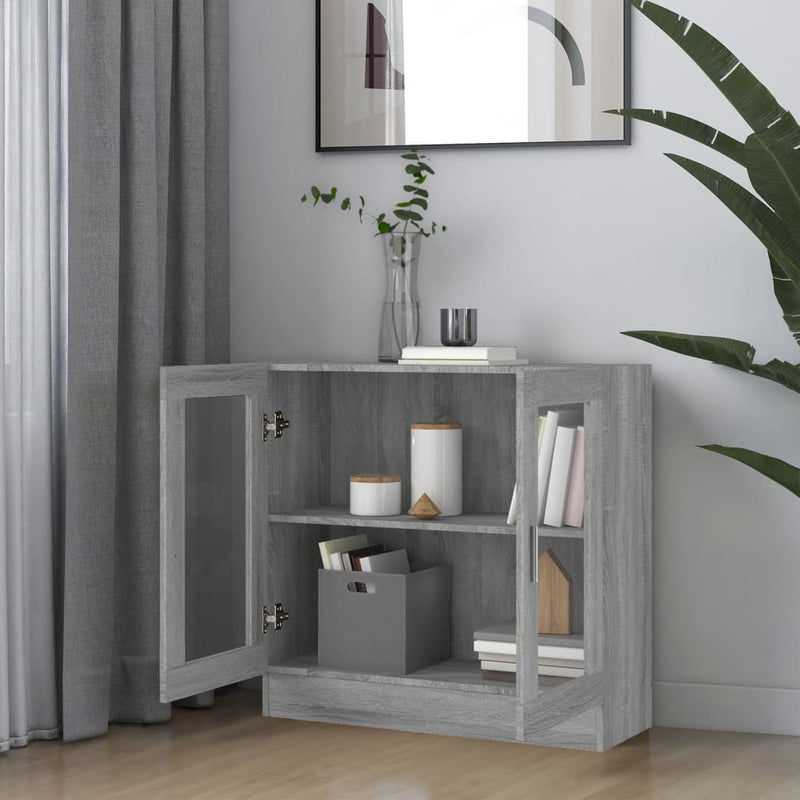 vidaXL szürke sonoma színű szerelt fa vitrinszekrény 82,5x30,5x80 cm