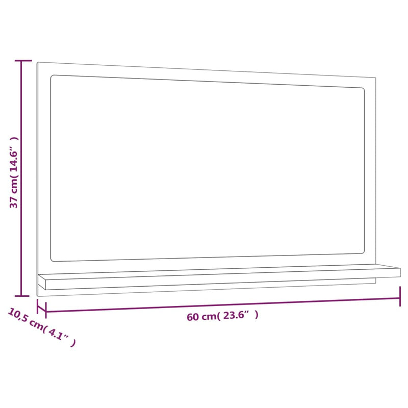 vidaXL füstös tölgy színű szerelt fa fürdőszobatükör 60 x 10,5 x 37 cm