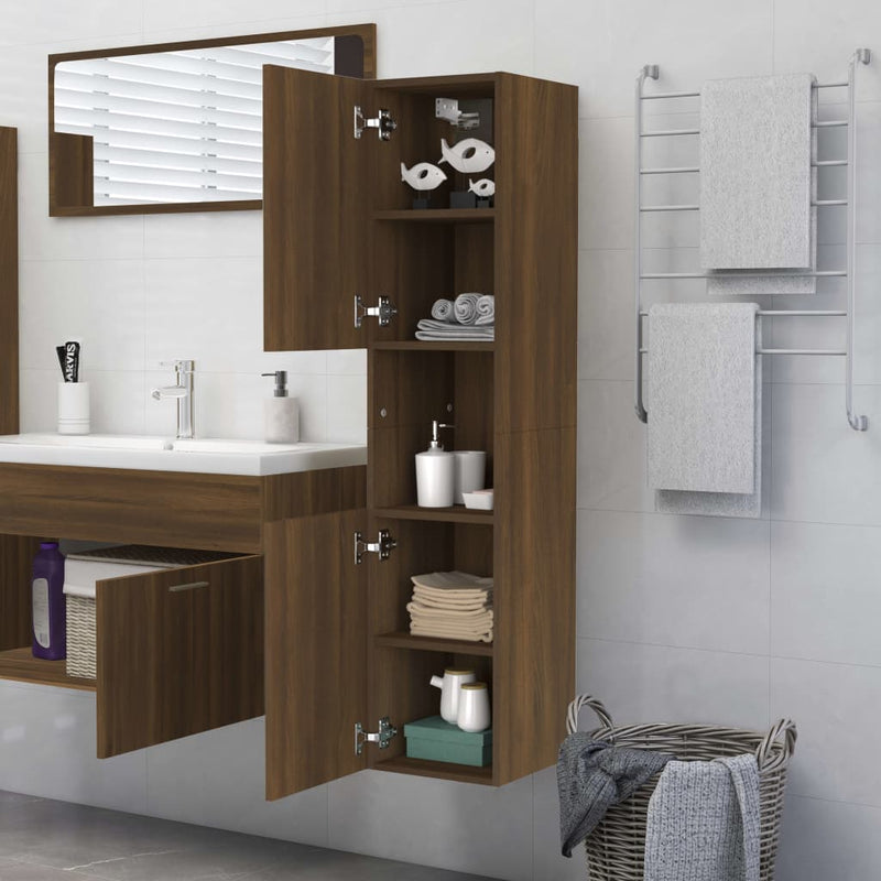 vidaXL barna tölgyszínű szerelt fa fürdőszobaszekrény 30x30x130 cm