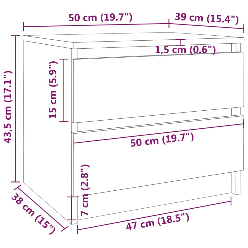 vidaXL 2 db szürke sonoma szerelt fa éjjeliszekrény 50 x 39 x 43,5 cm