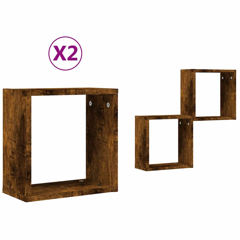 vidaXL 2 db füstös tölgy színű fali kockapolc 30 x 15 x 30 cm