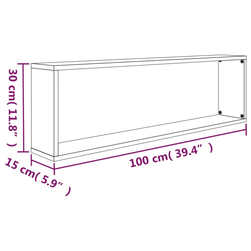 vidaXL 2 db füstös tölgy színű szerelt fa fali kockapolc 100x15x30 cm