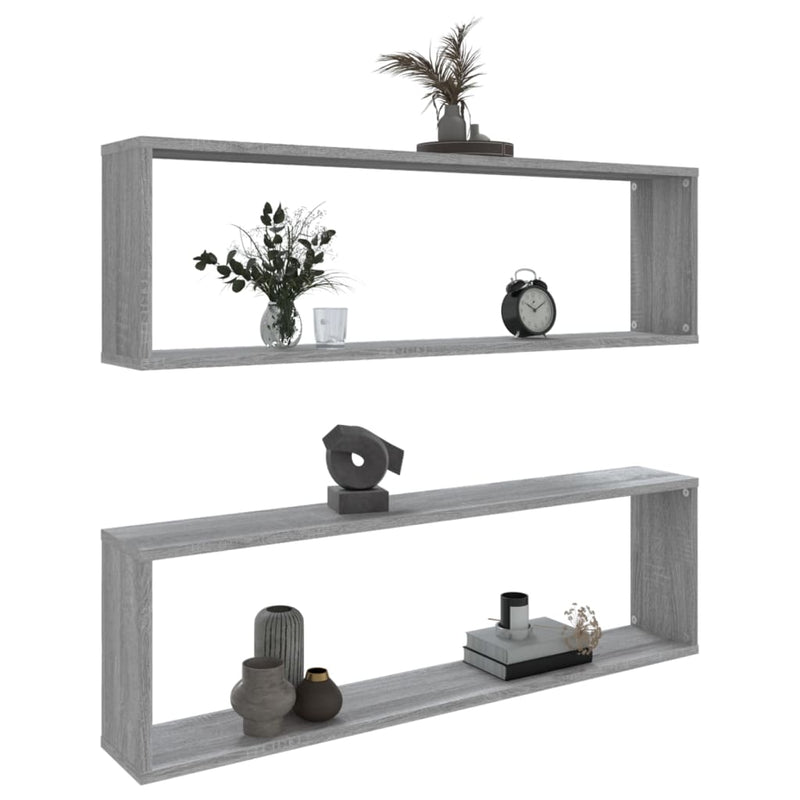 vidaXL 2 db szürke sonoma színű szerelt fa fali kockapolc 100x15x30 cm