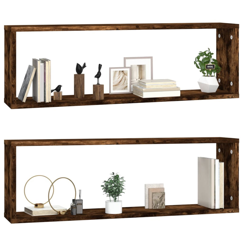 vidaXL 2 db füstös tölgy színű szerelt fa fali kockapolc 80x15x26,5 cm