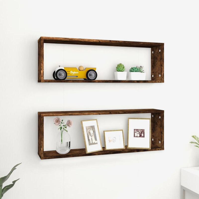 vidaXL 2 db füstös tölgy színű szerelt fa fali kockapolc 80x15x26,5 cm