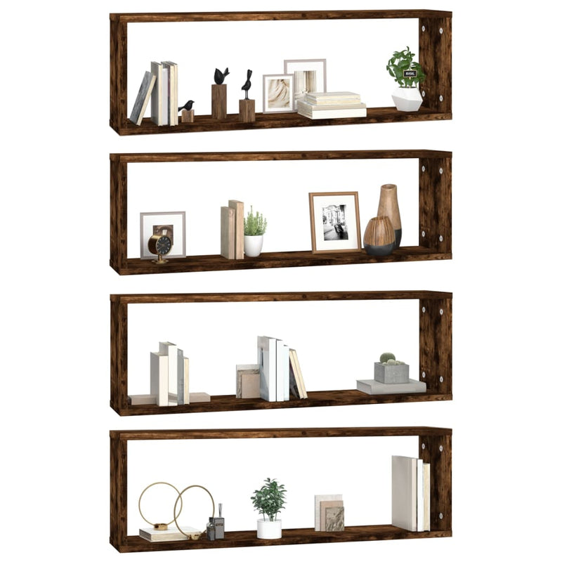 vidaXL 4 db füstös tölgy színű szerelt fa fali kockapolc 80x15x26,5 cm