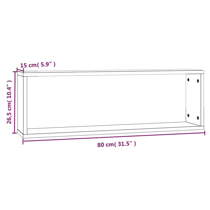 vidaXL 4 db füstös tölgy színű szerelt fa fali kockapolc 80x15x26,5 cm