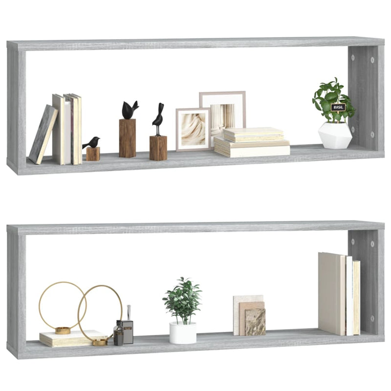 vidaXL 2 db szürke sonoma színű szerelt fa fali kockapolc 80x15x26,5cm