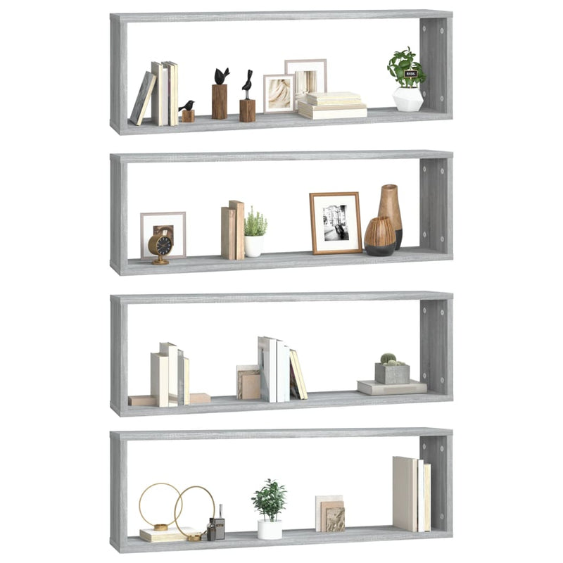 vidaXL 4 db szürke sonoma színű szerelt fa fali kockapolc 80x15x26,5cm