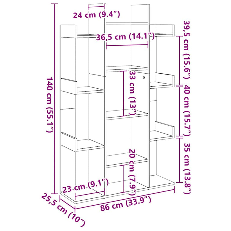 vidaXL füstös tölgy színű szerelt fa könyvszekrény 86 x 25,5 x 140 cm