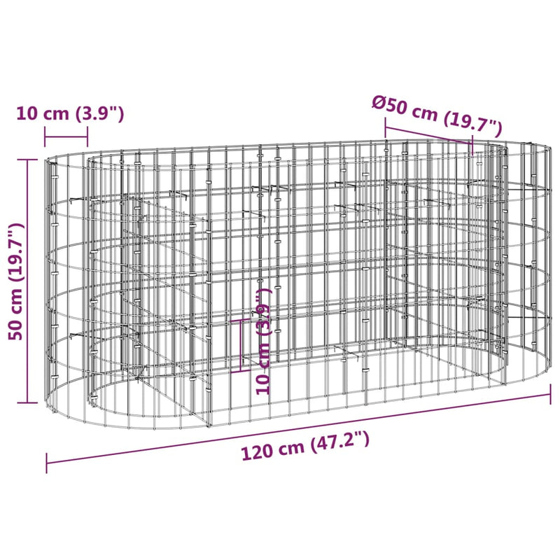 vidaXL horganyzott vas gabion magaságyás 120 x 50 x 50 cm