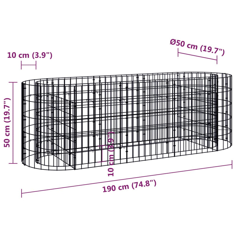 vidaXL horganyzott vas gabion magaságyás 190 x 50 x 50 cm