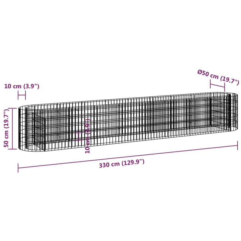 vidaXL horganyzott vas gabion magaságyás 330 x 50 x 50 cm