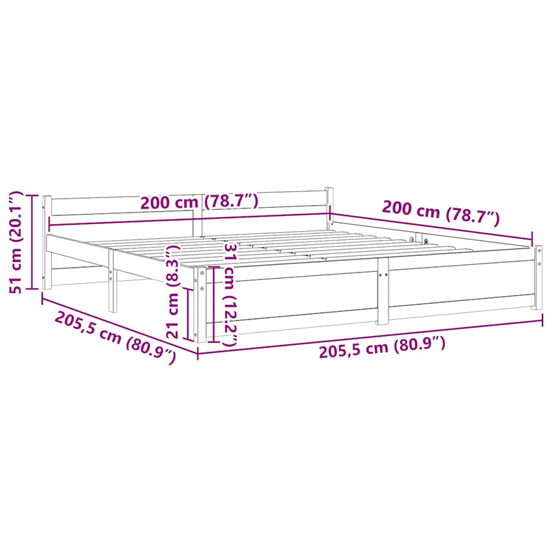 vidaXL mézbarna tömör fa ágykeret 200x200 cm