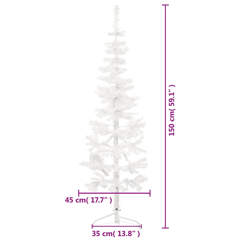 vidaXL fehér vékony fél műkarácsonyfa állvánnyal 150 cm