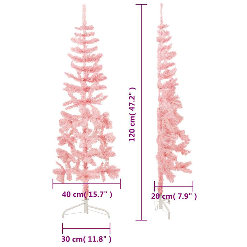 vidaXL rózsaszín vékony fél műkarácsonyfa állvánnyal 120 cm