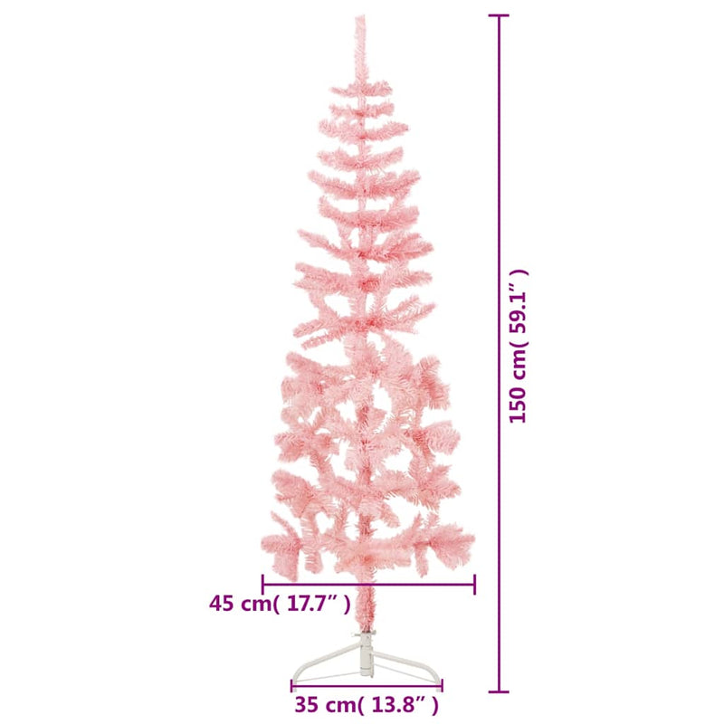 vidaXL rózsaszín vékony fél műkarácsonyfa állvánnyal 150 cm