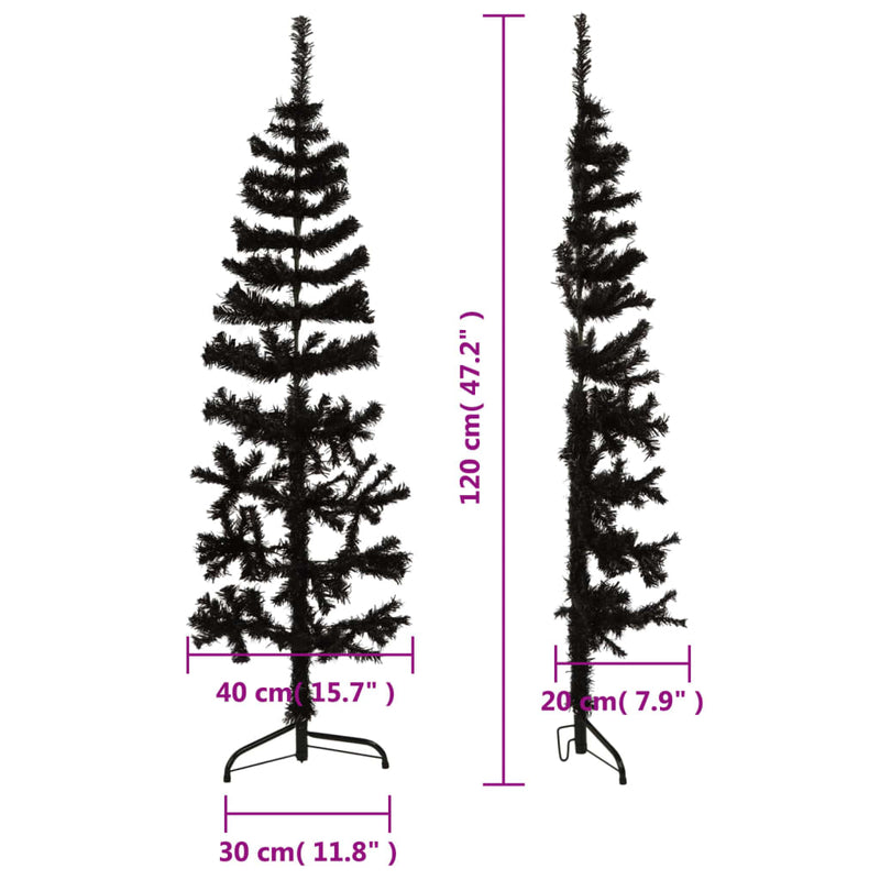 vidaXL fekete vékony fél műkarácsonyfa állvánnyal 120 cm