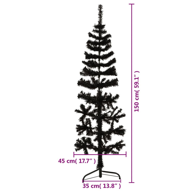 vidaXL fekete vékony fél műkarácsonyfa állvánnyal 150 cm