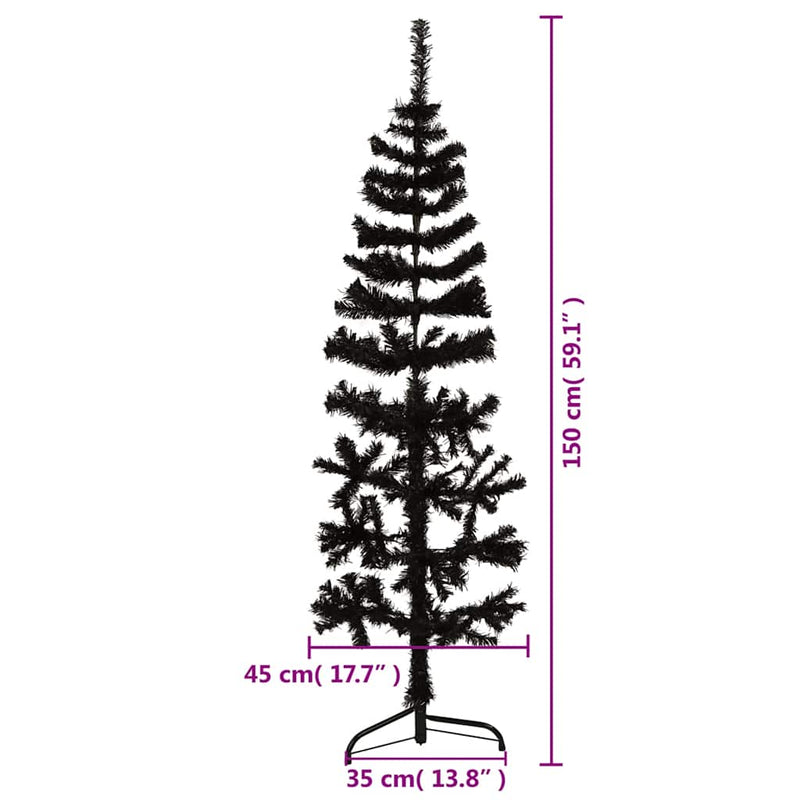 vidaXL fekete vékony fél műkarácsonyfa állvánnyal 150 cm