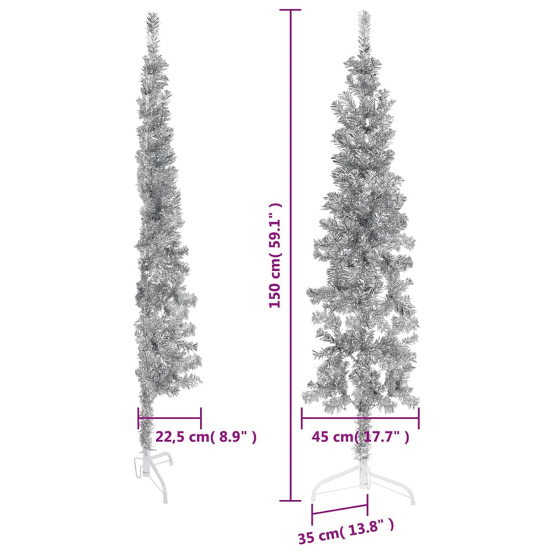 vidaXL ezüst vékony fél műkarácsonyfa állvánnyal 150 cm