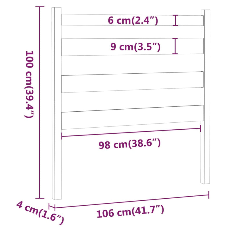 vidaXL fehér tömör fenyőfa ágyfejtámla 106 x 4 x 100 cm