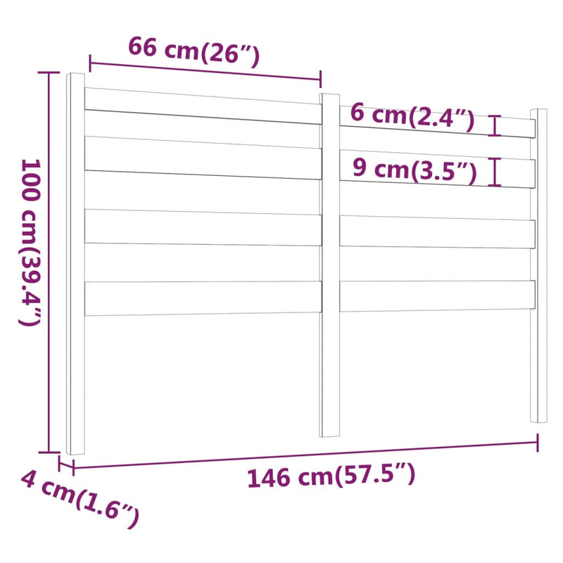 vidaXL fekete tömör fenyőfa ágyfejtámla 146 x 4 x 100 cm