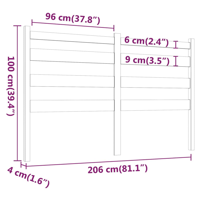 vidaXL tömör fenyőfa ágyfejtámla 206 x 4 x 100 cm