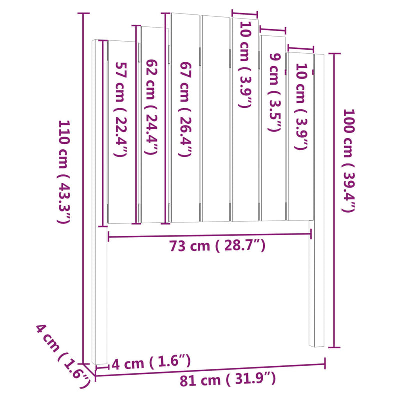 vidaXL fekete tömör fenyőfa ágyfejtámla 81 x 4 x 110 cm