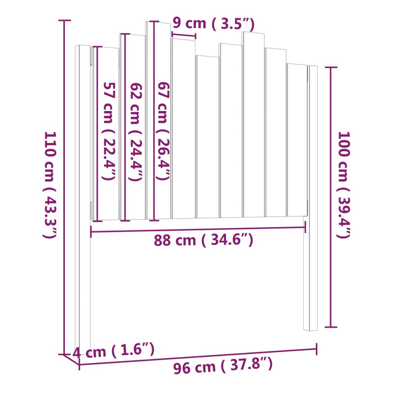 vidaXL fekete tömör fenyőfa ágyfejtámla 96x4x110 cm