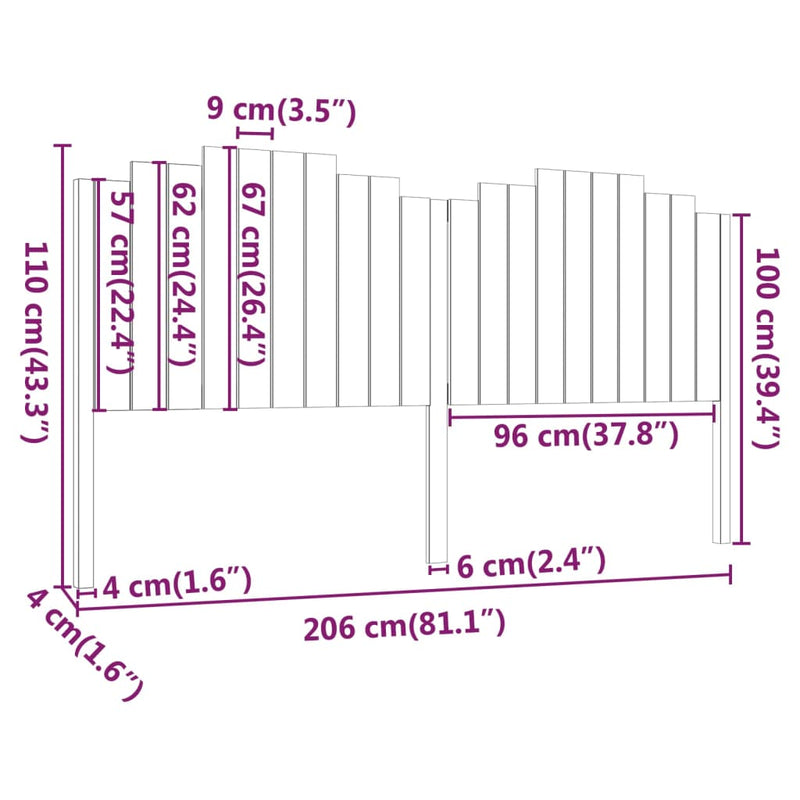 vidaXL fekete tömör fenyőfa ágyfejtámla 206x4x110 cm