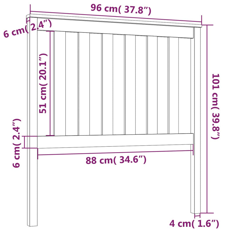 vidaXL fekete tömör fenyőfa ágyfejtámla 96 x 6 x 101 cm
