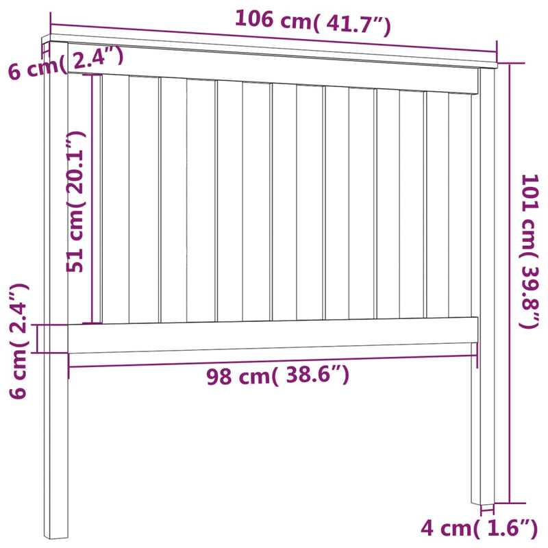 vidaXL tömör fenyőfa ágyfejtámla 106x6x101 cm
