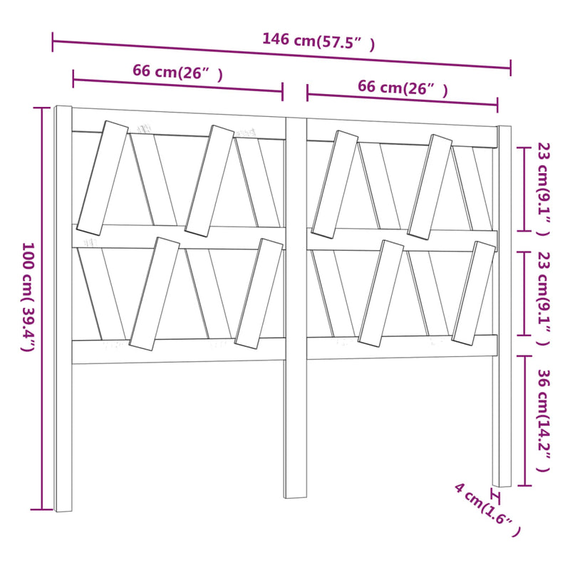 vidaXL fekete tömör fenyőfa ágyfejtámla 146 x 4 x 100 cm