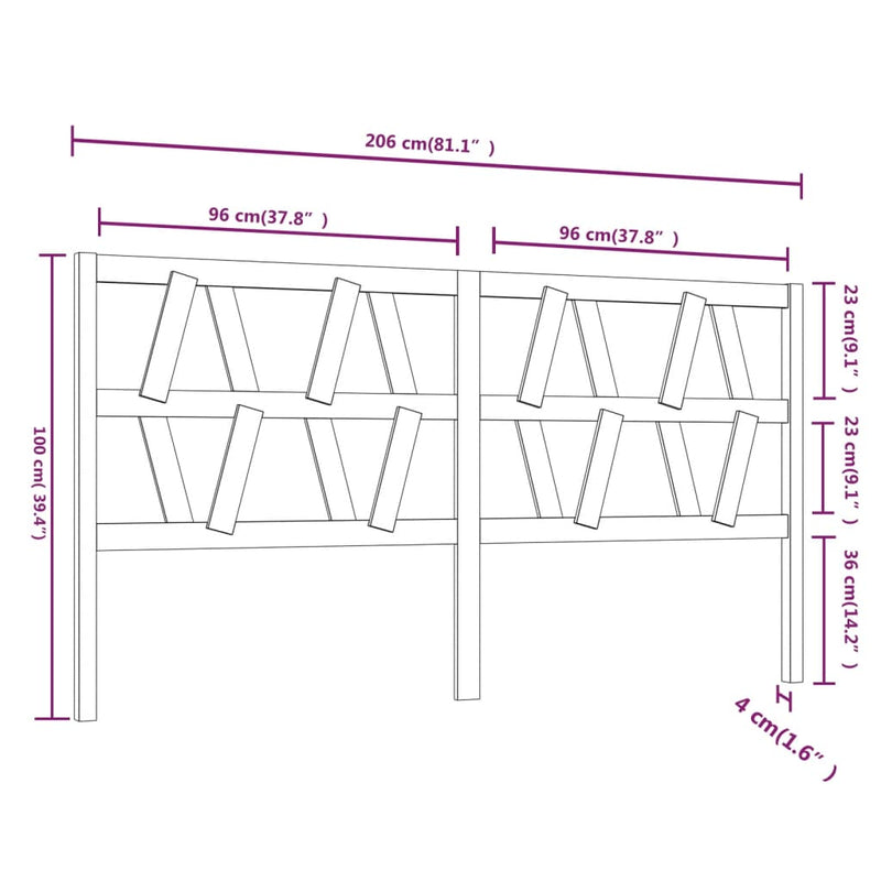 vidaXL fehér tömör fenyőfa ágyfejtámla 206 x 4 x 100 cm
