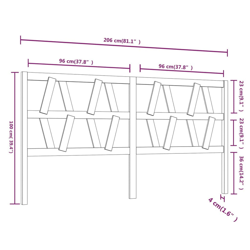 vidaXL szürke tömör fenyőfa ágyfejtámla 206 x 4 x 100 cm