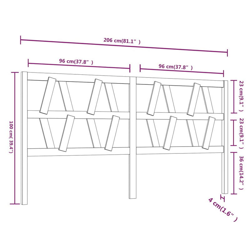 vidaXL fekete tömör fenyőfa ágyfejtámla 206 x 4 x 100 cm
