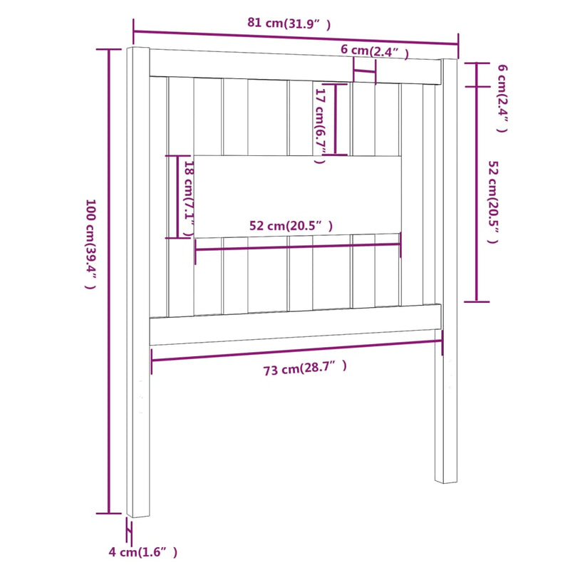 vidaXL fekete tömör fenyőfa fejtámla 81 x 4 x 100 cm